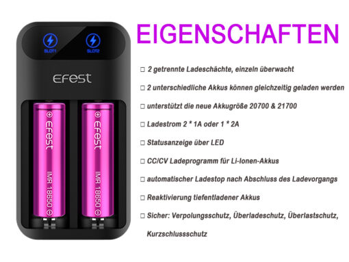 Efest Lush Q2 Akku-Schnellladegerät mit integriertem Netzteil – Bild 2