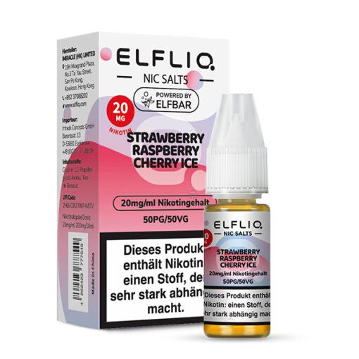 Elfliq - Strawberry Raspberry Cherry Ice 10ml NicSalt Liquid